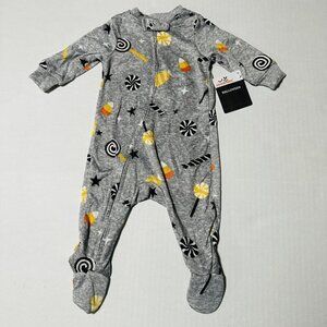 Infant 6 9 Months Halloween Sleeper Zipper Bodysuit- Soft-  Candy Trick Or Treat